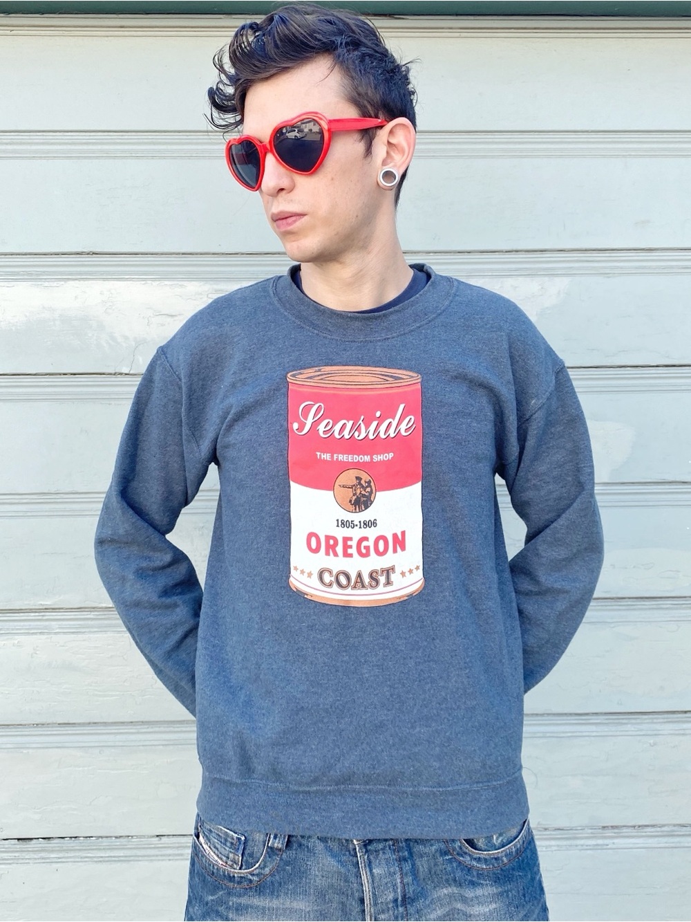 Seaside Oregon Coast Graphic Crewneck Sweatshirt Andy Warhol Campbell's Style